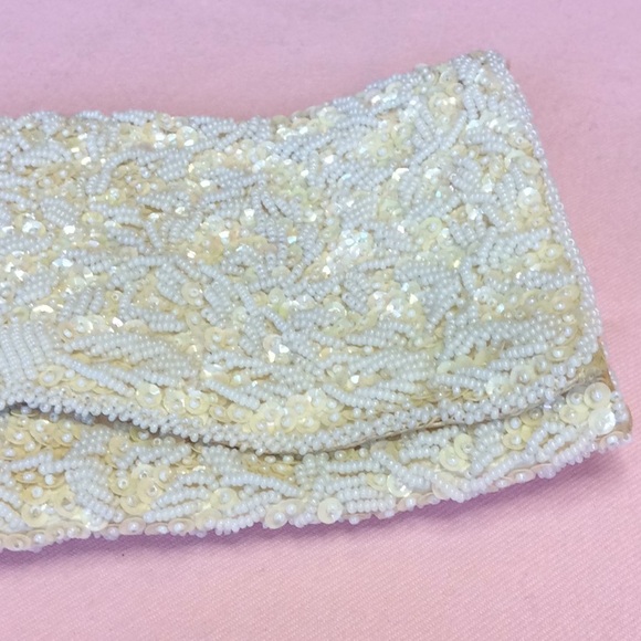 FINAL SALE PRICE Fully Beaded Handmade Ivory Evening Clutch - Picture 3 of 7